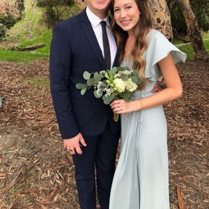 flutter sleeve georgette wrap bridesmaid dress